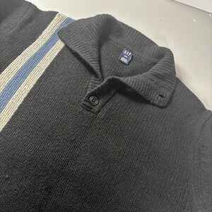 Vintage‎ GAP Men's Black Sweater Med 100 Lambswool Button Collar Hong Kong Y2K